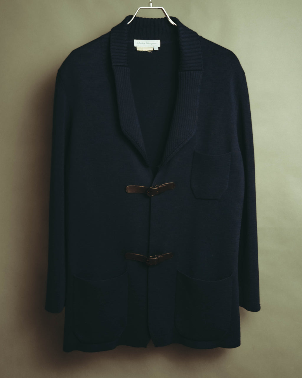 “Salvatore Ferragamo” 80’s-90’s Gancini buckle virgin wool knit jacket