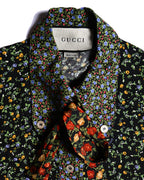 GUCCI × LIBERTY LONDON/ 2020AW Original Floral Pattern Fabric Ribbon Tie Button Down Shirt