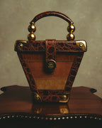 –SPECIAL– "GABBRIELLI FIRENZE" 70's-80's Sculptural structured leather handbag