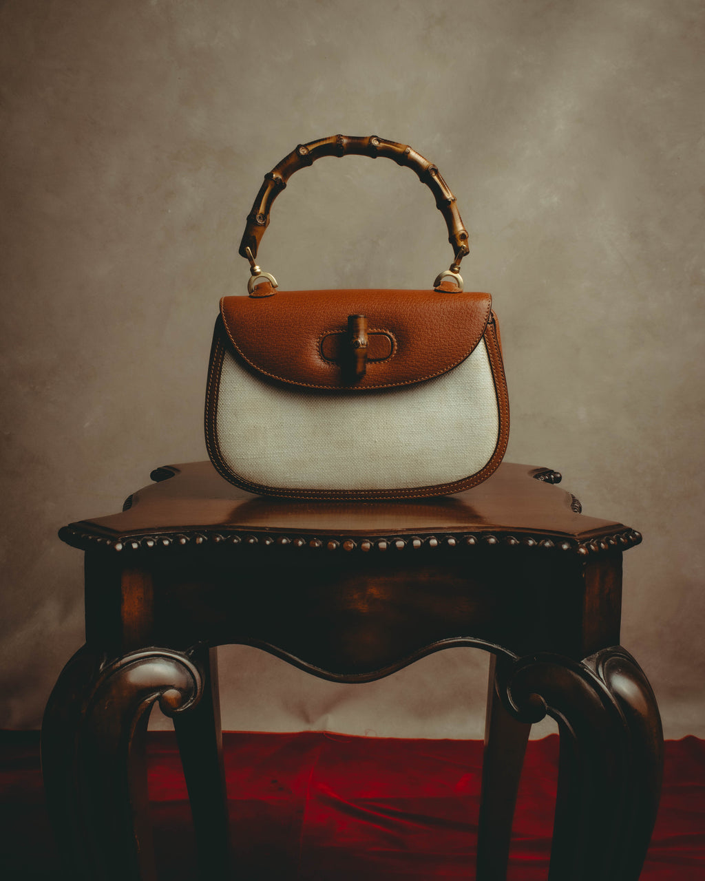 -SPECIAL- “GUCCI” 90’s-00’s Bamboo handle canvas panel top handle bag
