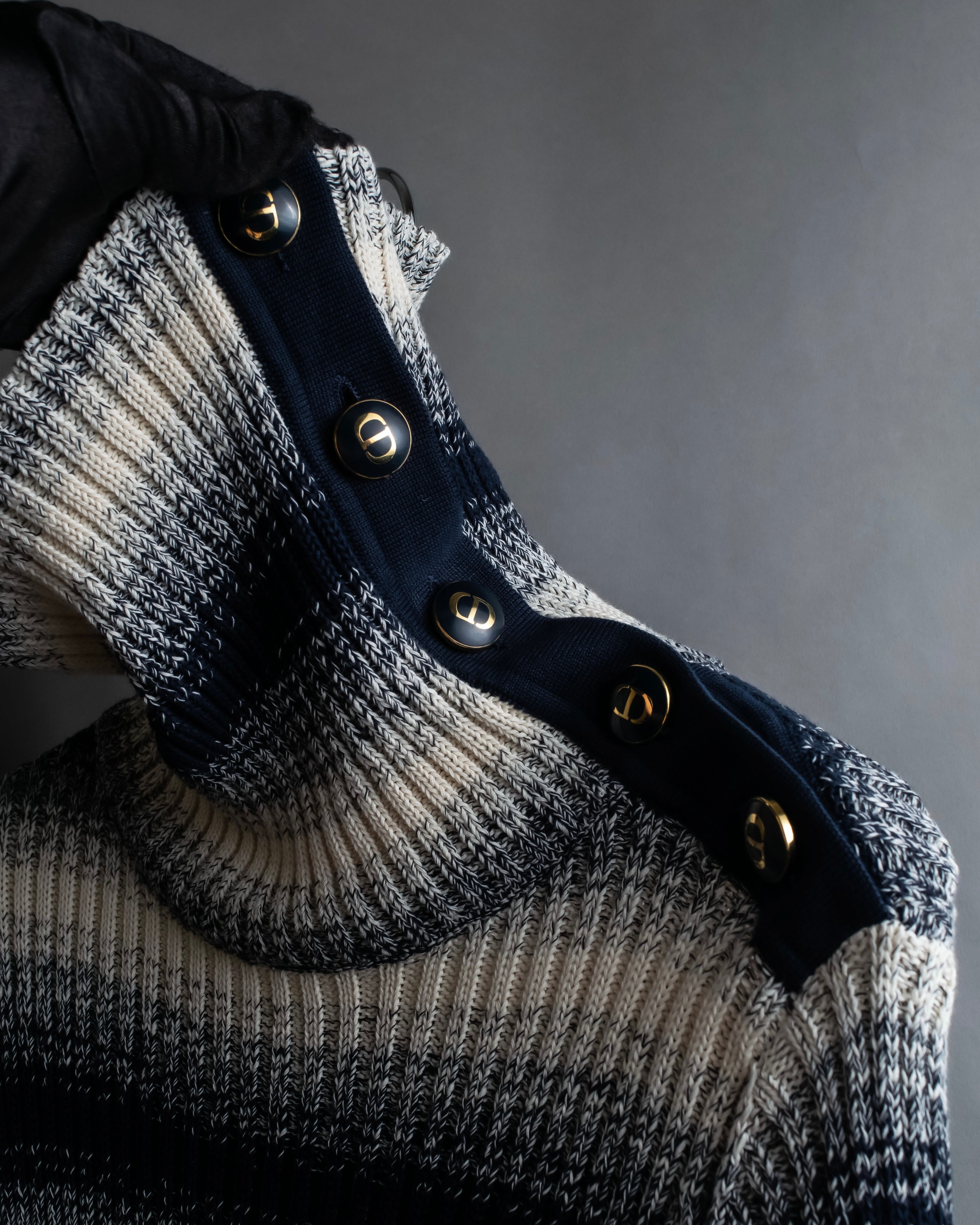 "Christian Dior" Gradient striped irregular neck knit