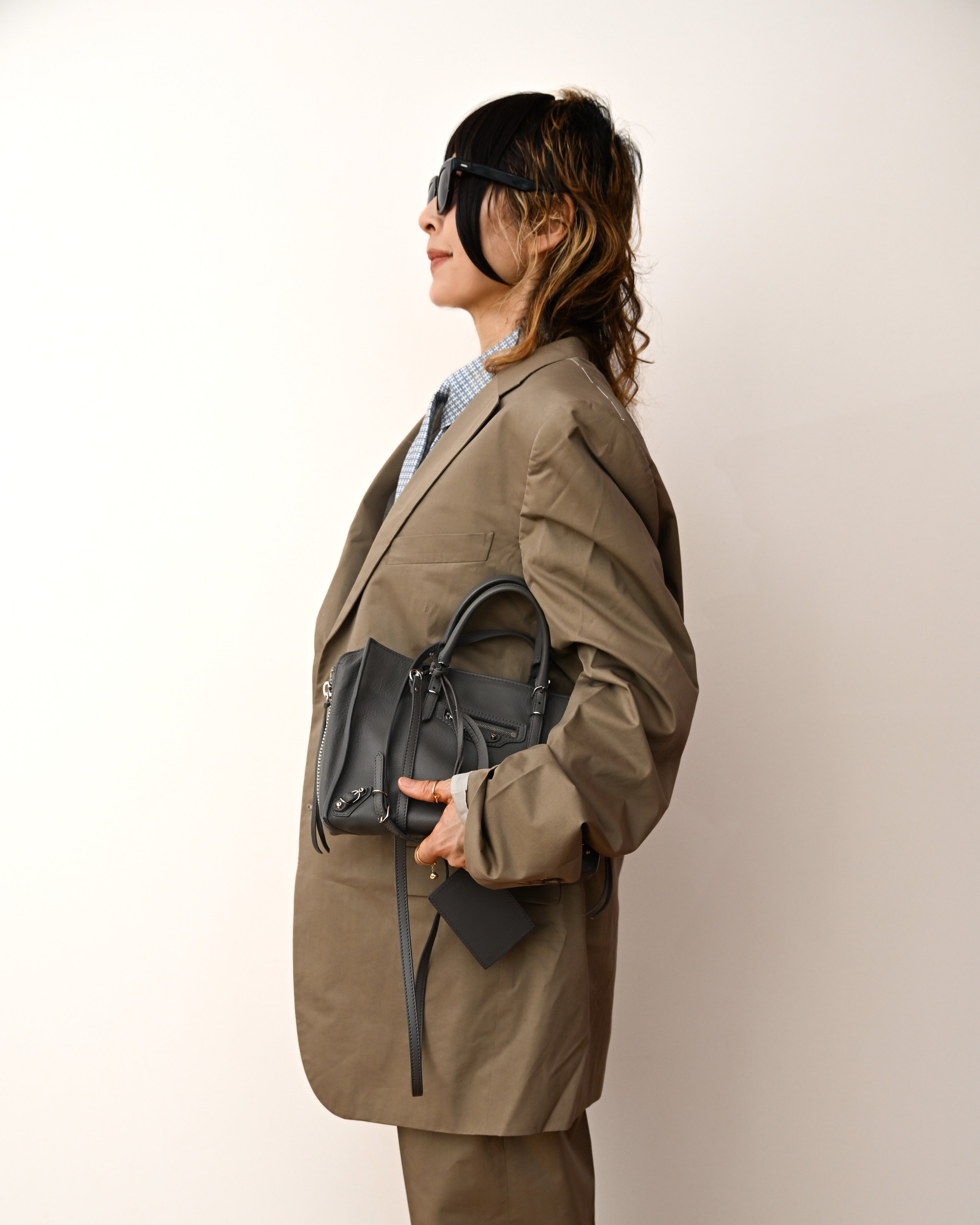 BALENCIAGA/ “Papier A6 ” Zip Around 2 Way Handbag Gray