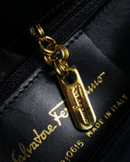 "Salvatore Ferragamo" Antique jewelry motif design velvet shoulder bag