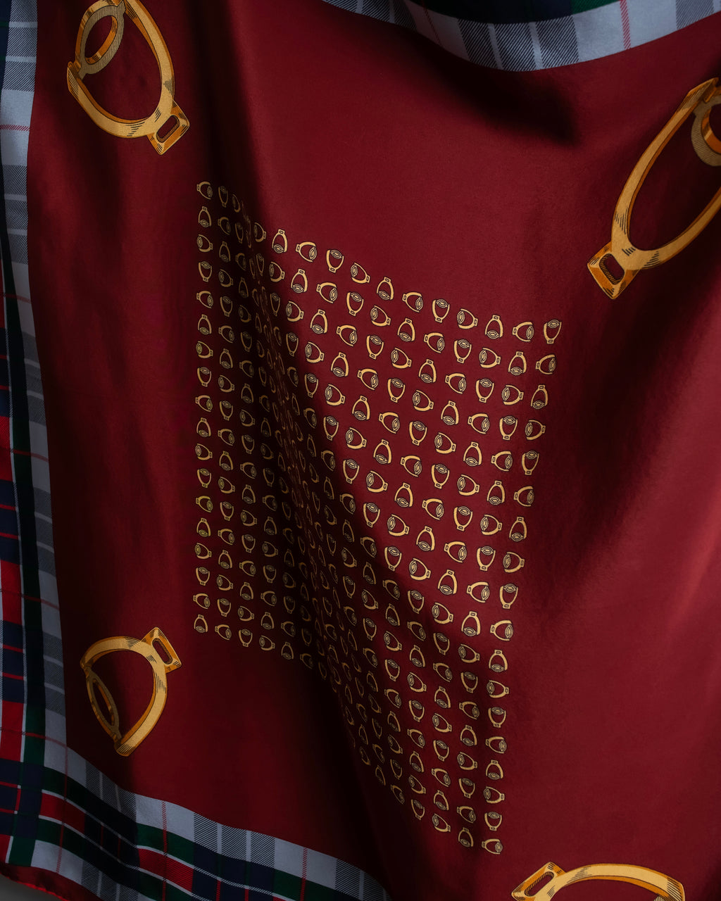 "GUCCI" Saddlery motif tartan silk scarf