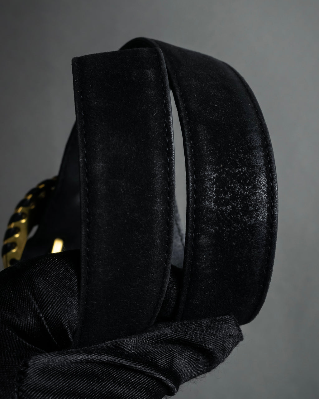 "Salvatore Ferragamo" Signature sculptural buckle suede leather belt