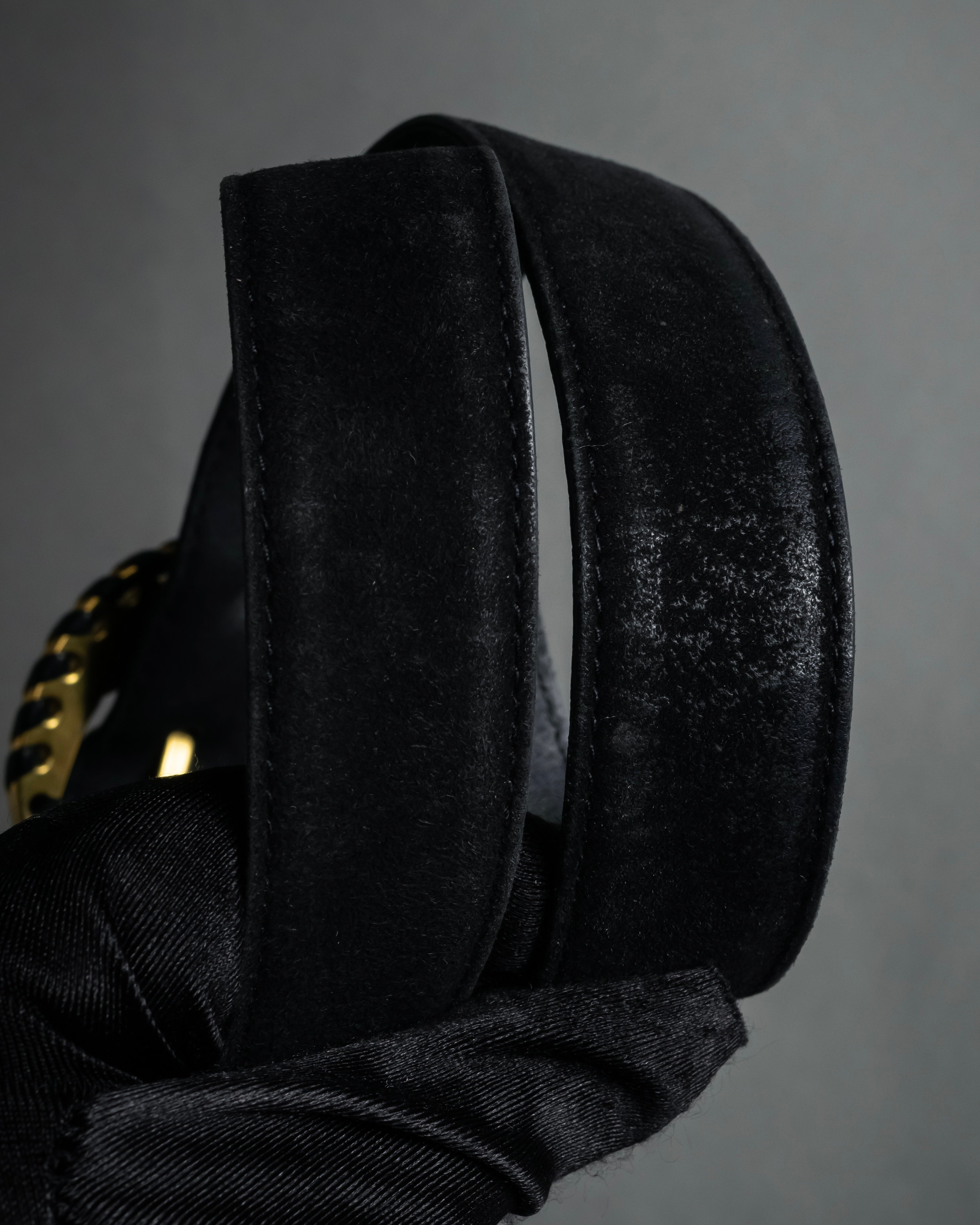 "Salvatore Ferragamo" Signature sculptural buckle suede leather belt