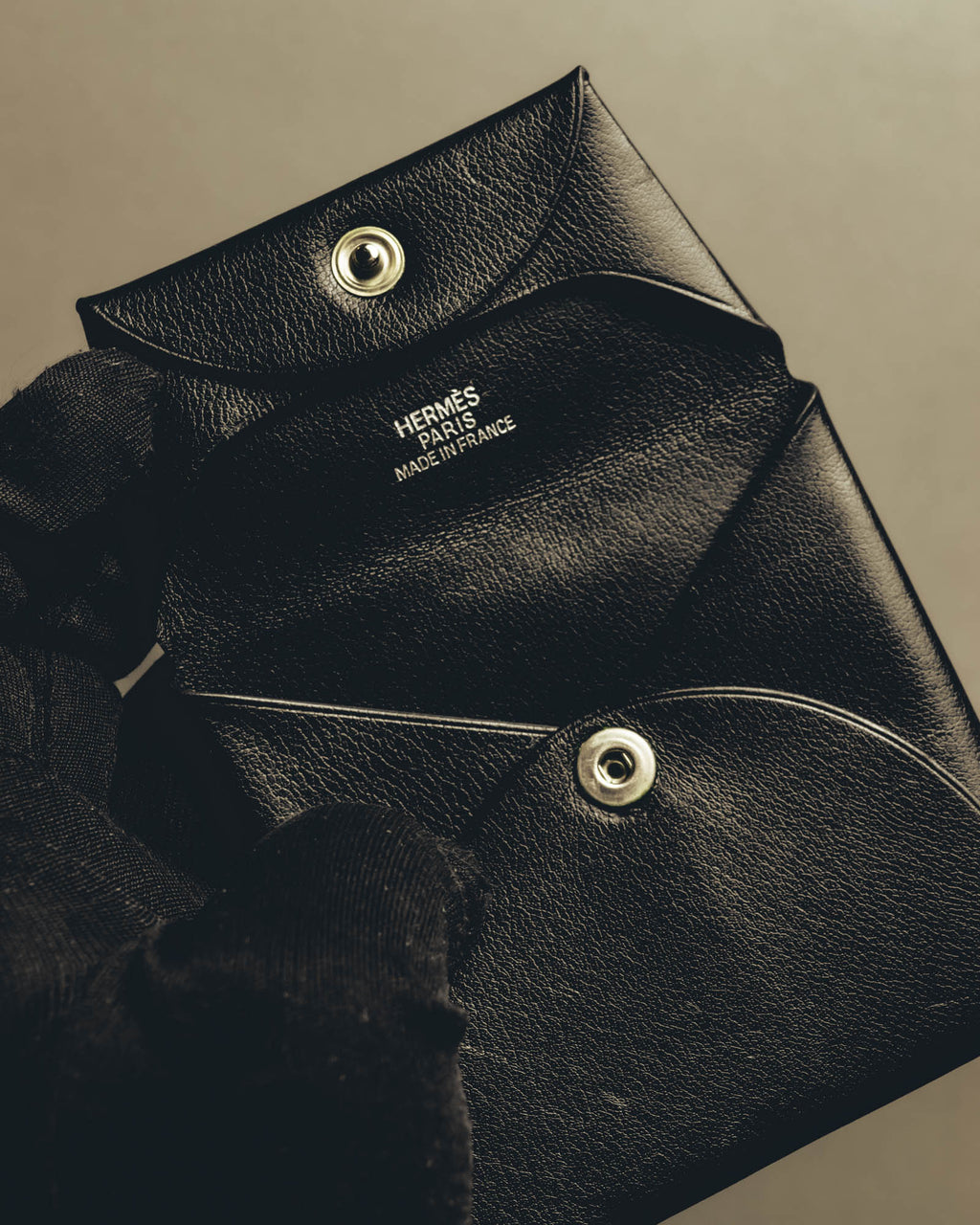 "Hermès" Black grained leather coin case