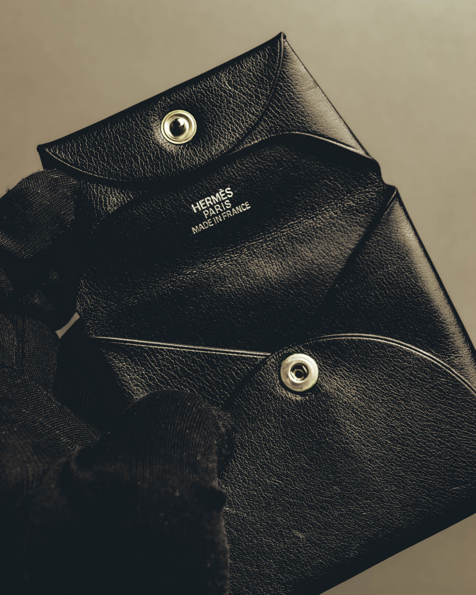 "Hermès" Black grained leather coin case