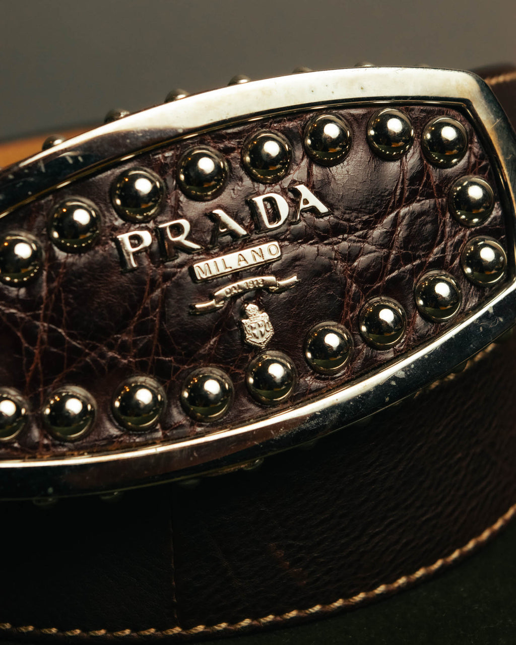 “PRADA” 90’s-00’s Studded logo leather belt