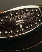 “PRADA” 90’s-00’s Studded logo leather belt