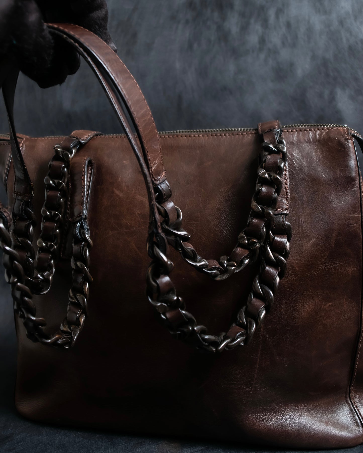 "PRADA" Brown leather chain shoulder bag