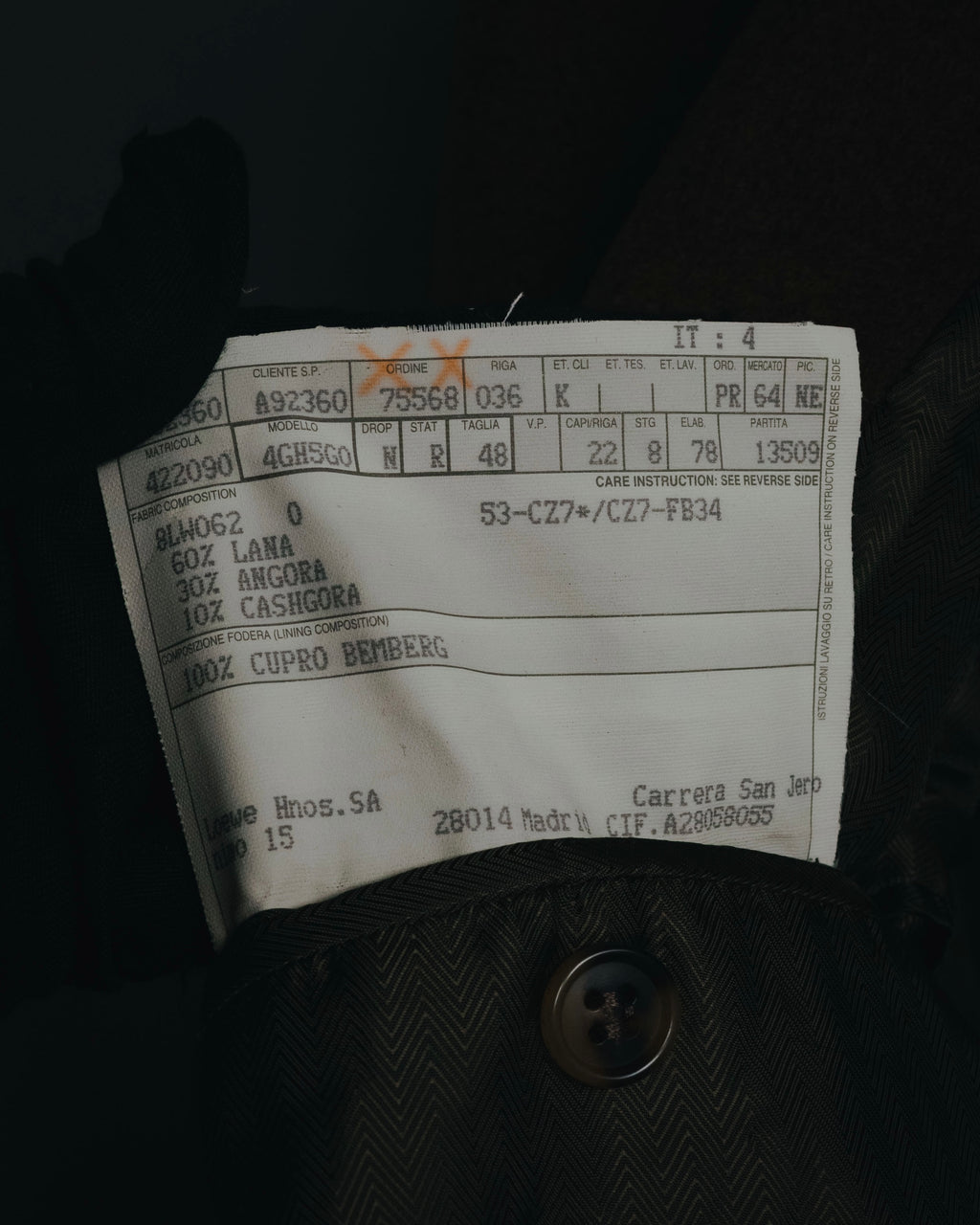 –SPECIAL– "LOEWE" 90’s cashgora blend tailored overcoat