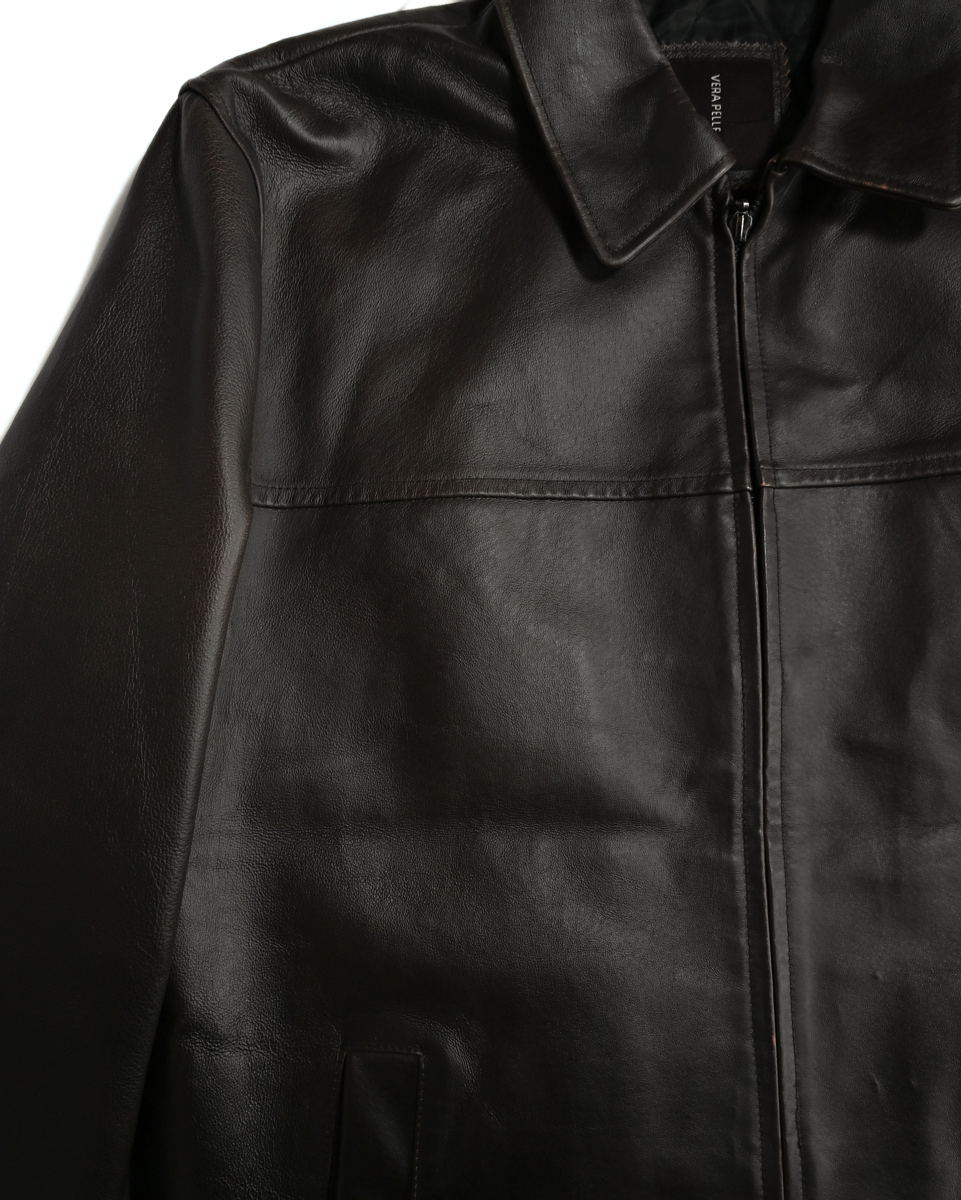 VINTAGE / Architectural Leather Jacket Dark Brown