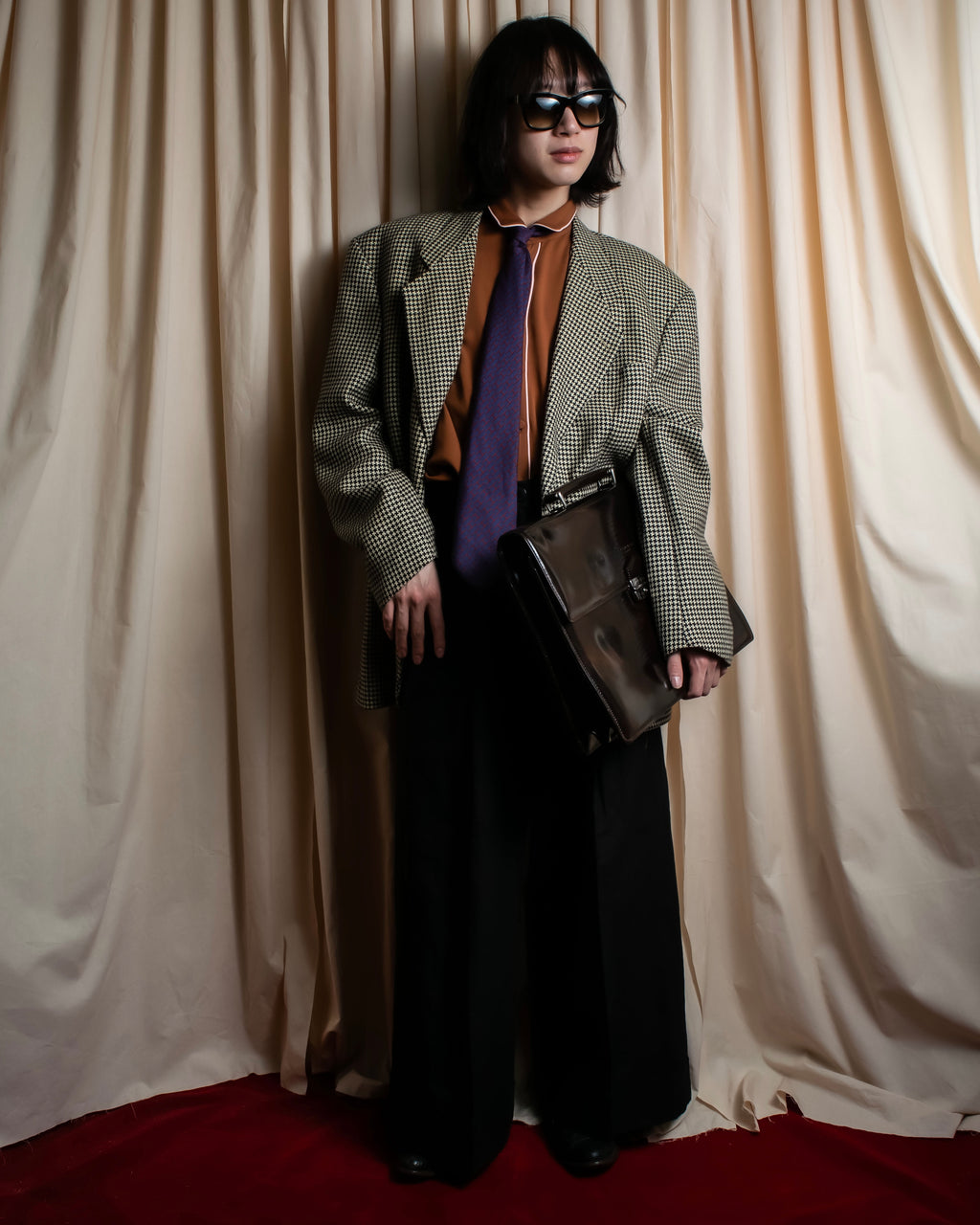 "HERMES" Geometric pattern H motif silk necktie