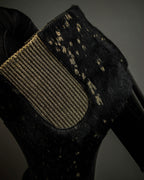 "CHANEL" Gold particle design pony leather heel boots