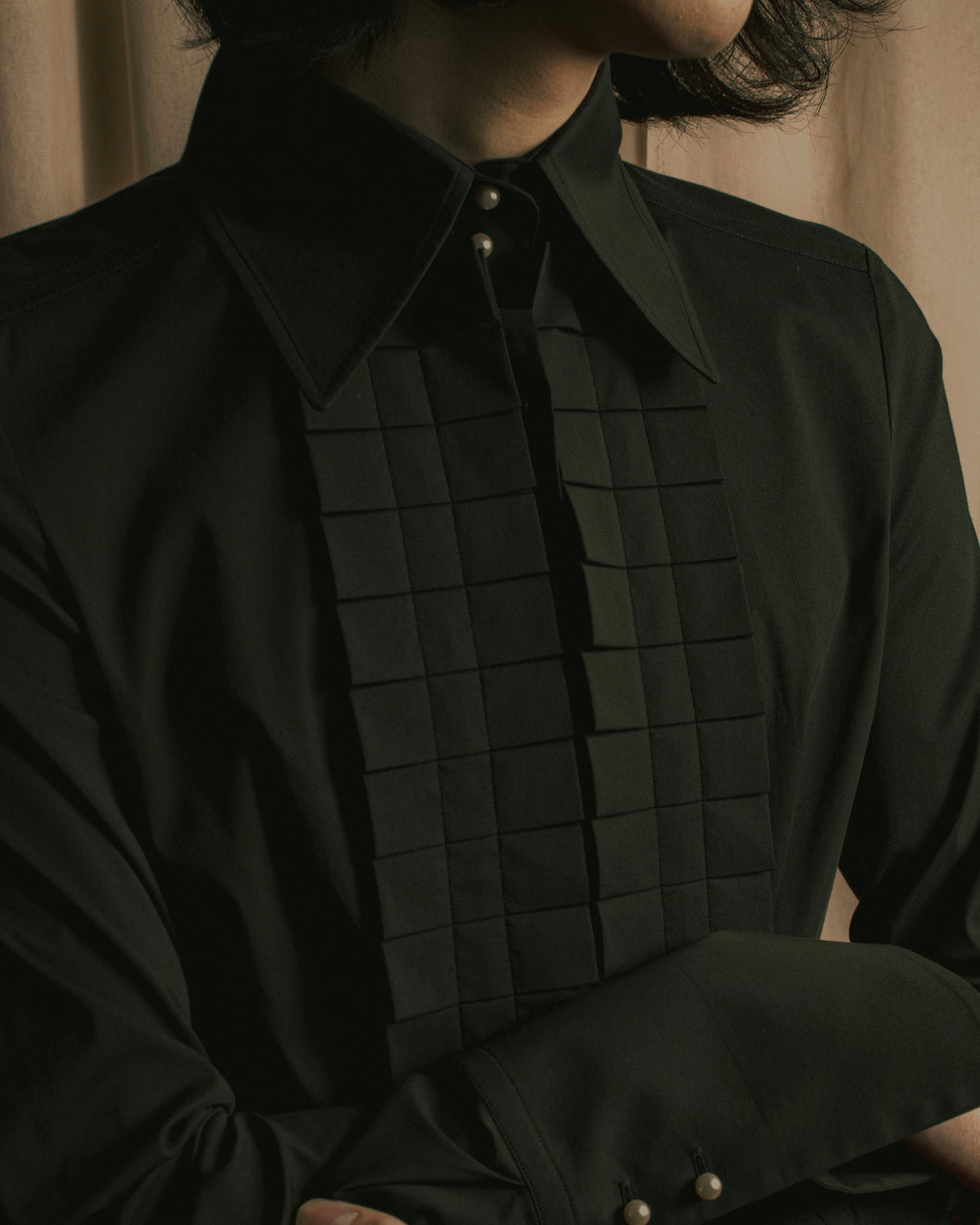 “BURBERRY” Tuxedo bib detail dress shirt