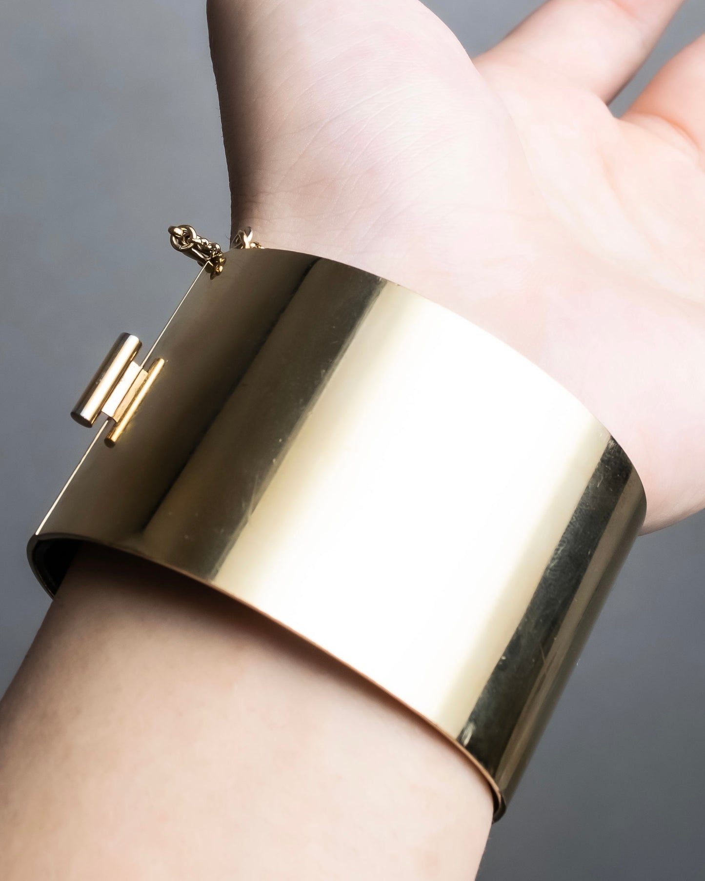 "CELINE" Large leather docking gold bracelet