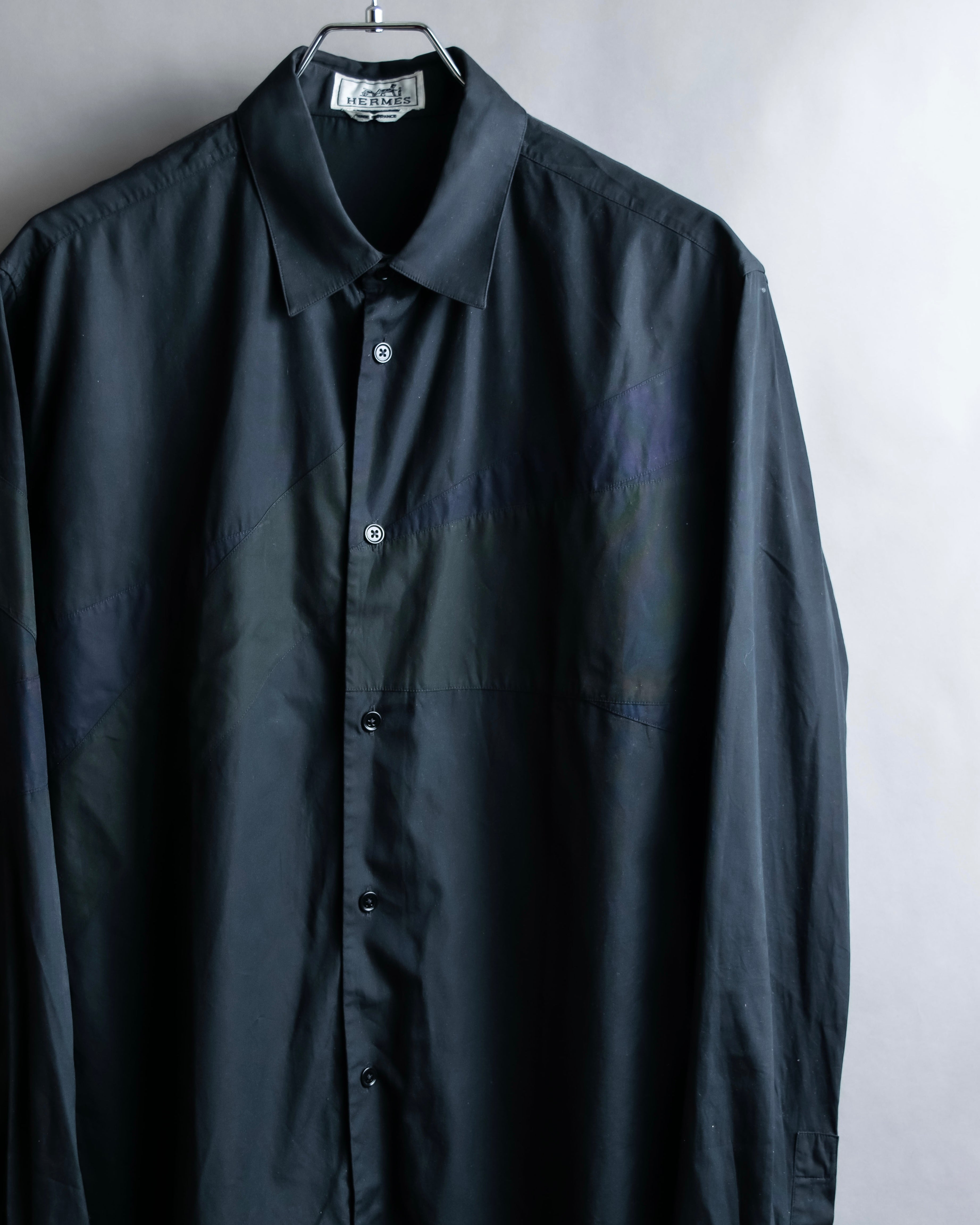 "HERMES" Tone-on-tone shadow check shirt