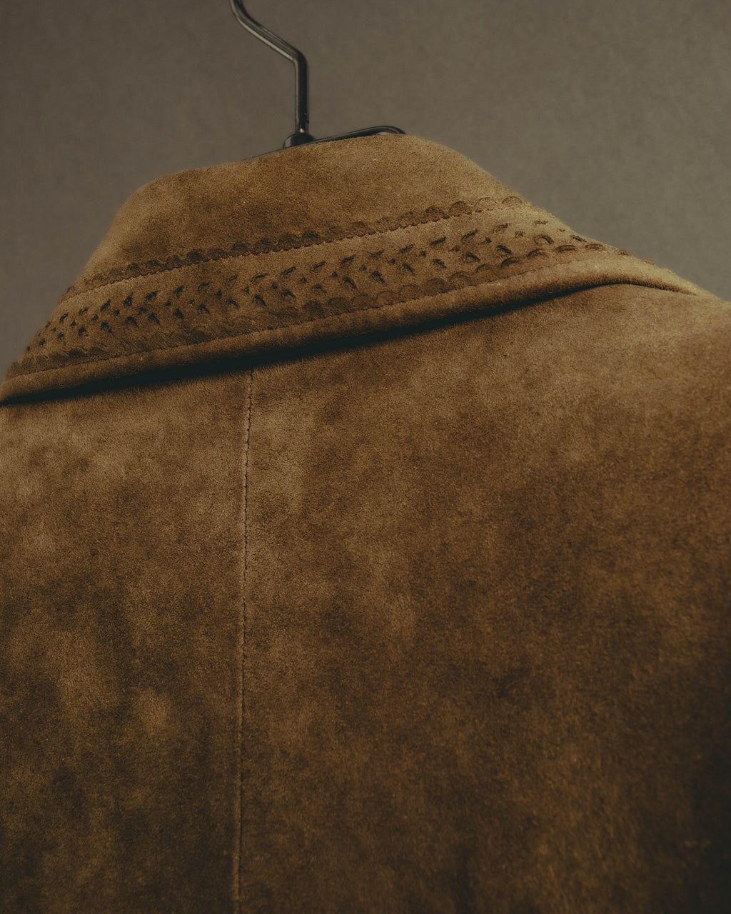 -SPECIAL- “LOEWE” 70’s-80’s Perforated trim suede long jacket