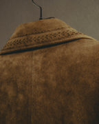 -SPECIAL- “LOEWE” 70’s-80’s Perforated trim suede long jacket