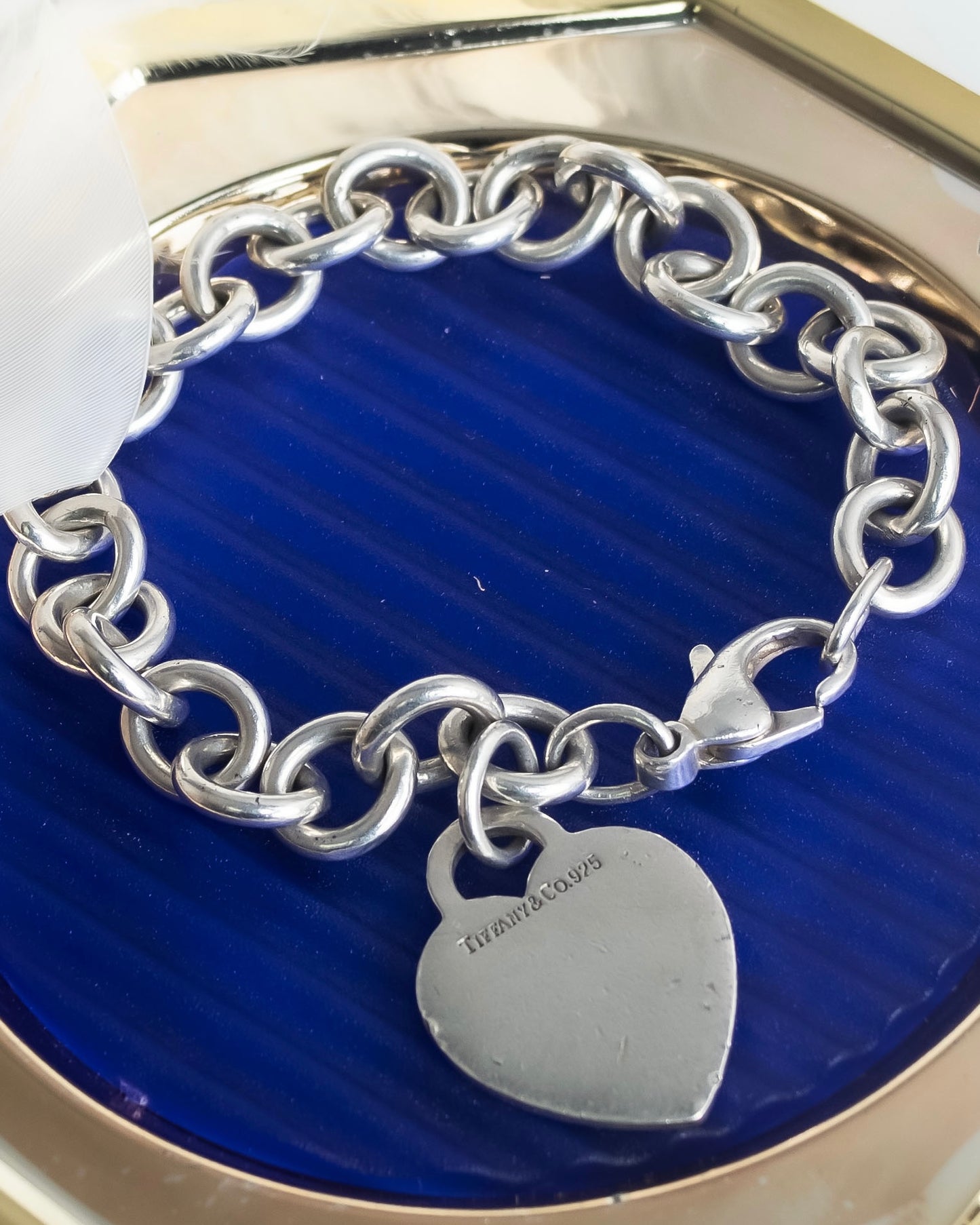 "Tiffany&Co" Heart motif sterling silver chain bracelet