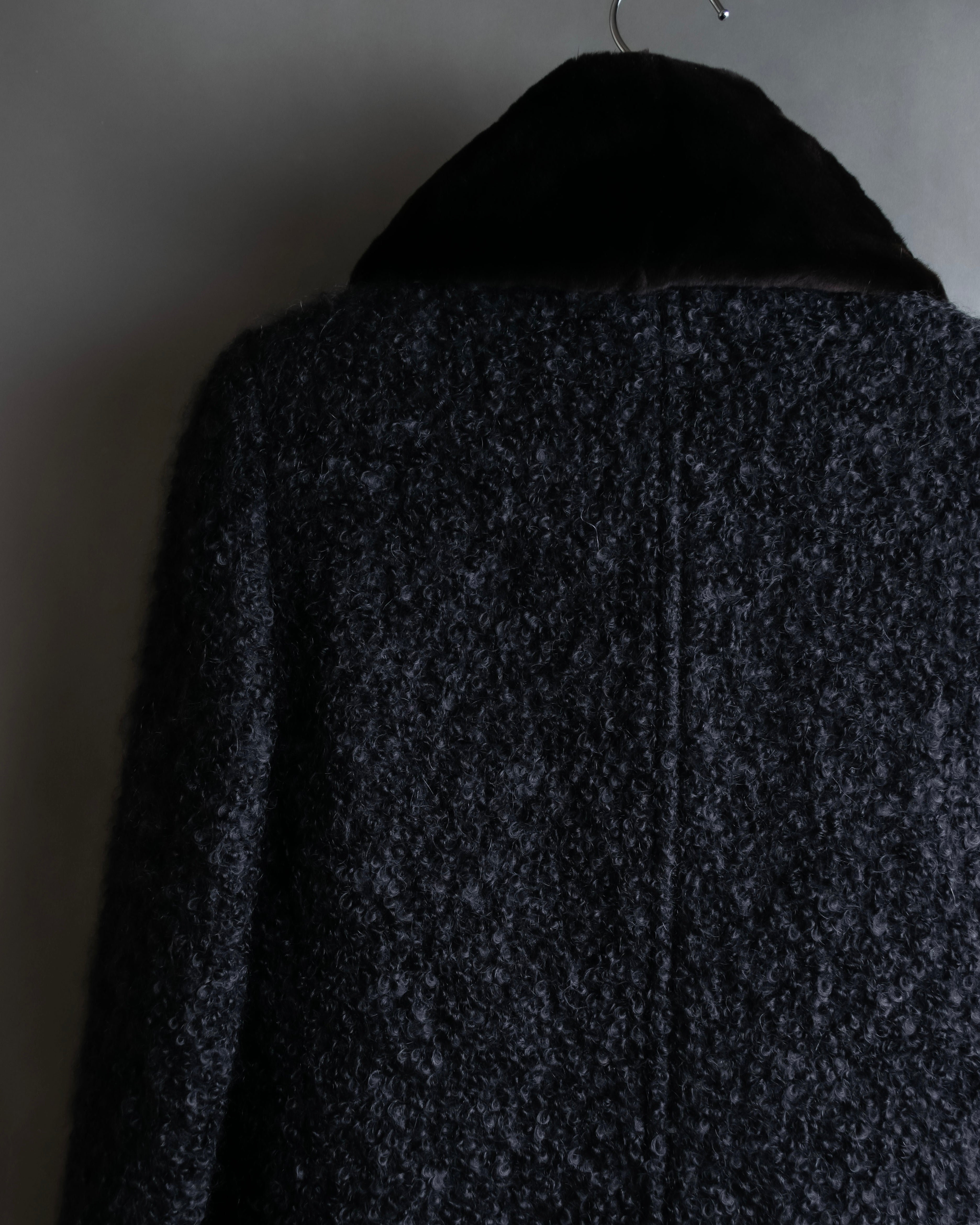 "Valentino Garavani" Fur collar boucle wool mid-length coat