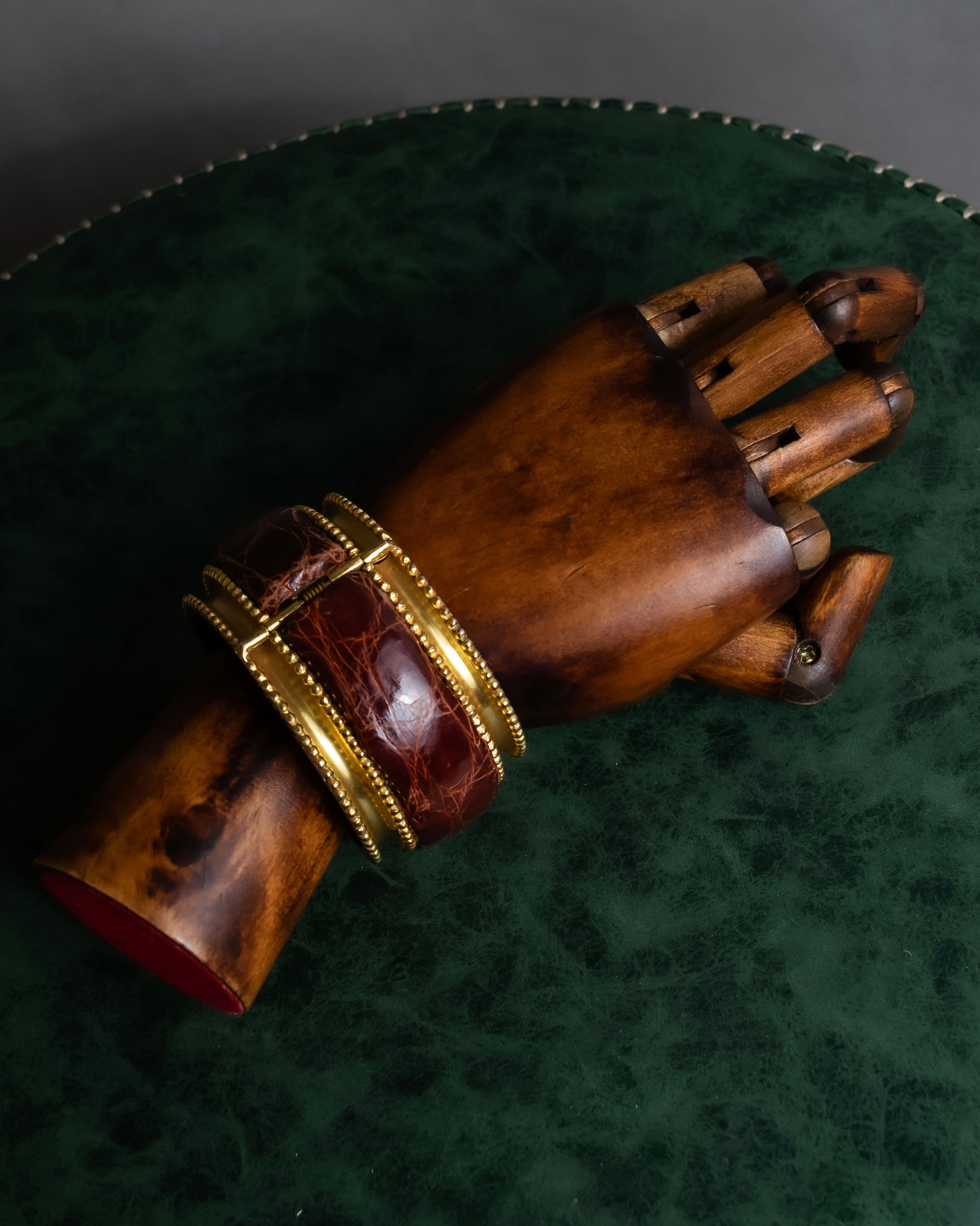 "LOEWE" Leather combination half moon gold bangle