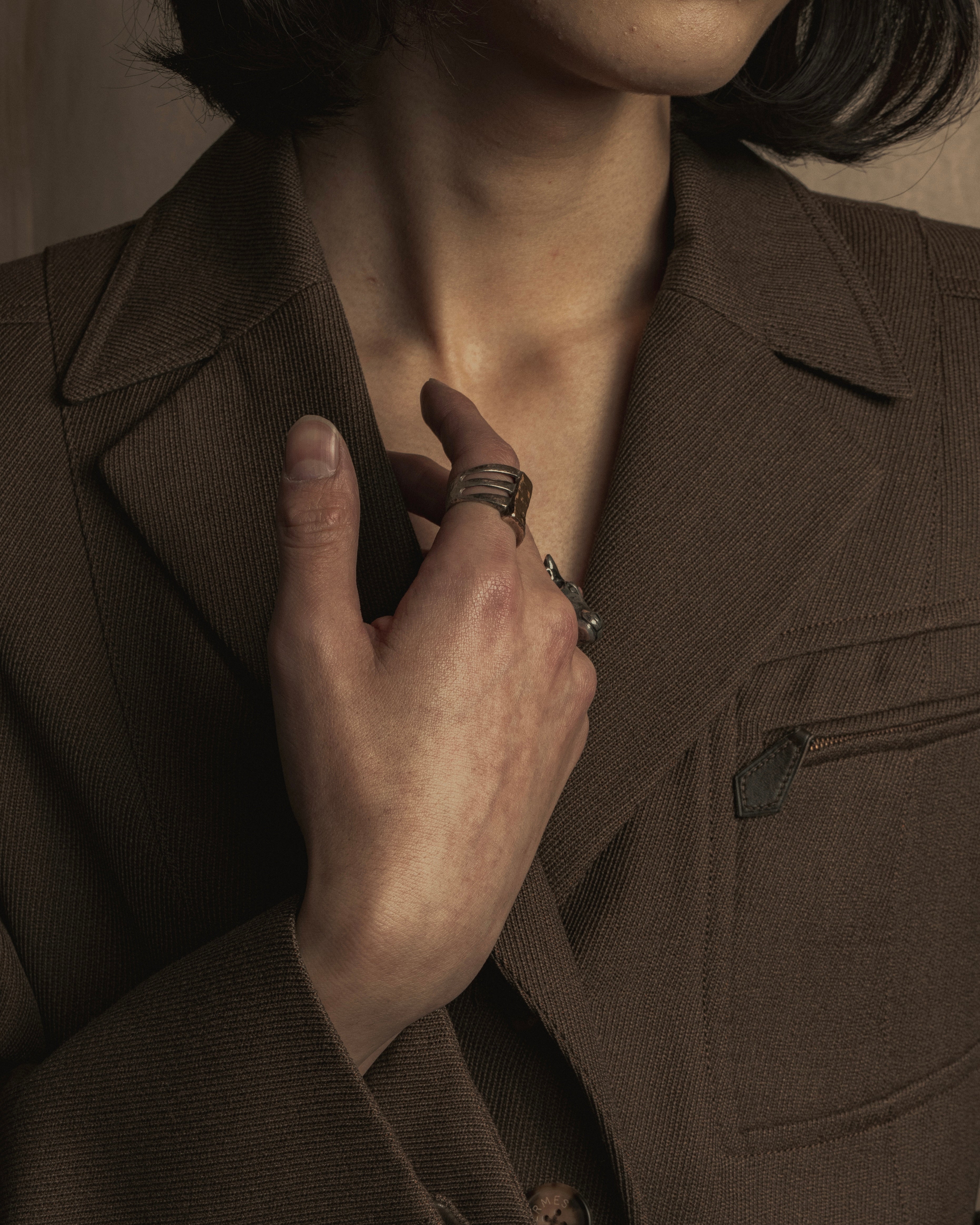 -SPECIAL- "HERMES" 90's Military-inspired zip design tailored jacket