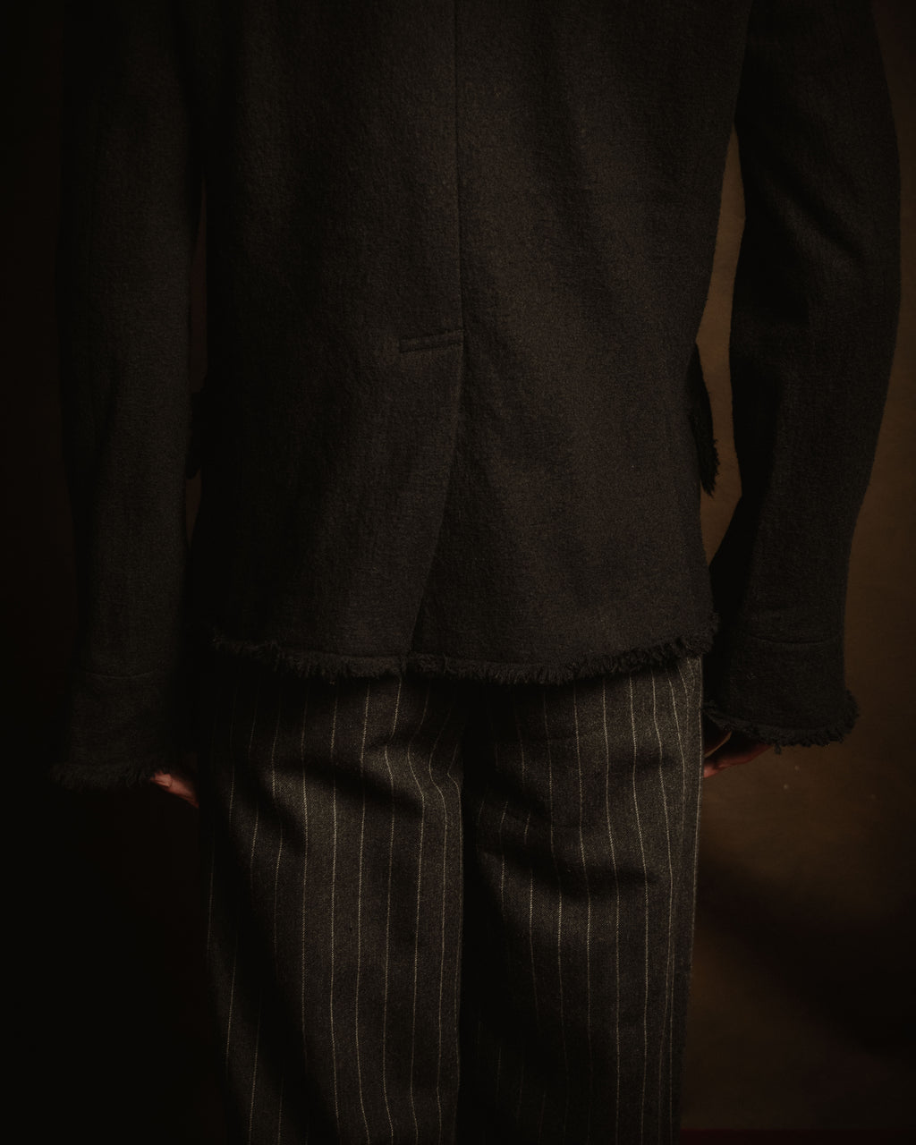 –SPECIAL– "tricot COMME des GARÇONS" 2004AW Fringed cut-off boiled wool tailored jacket