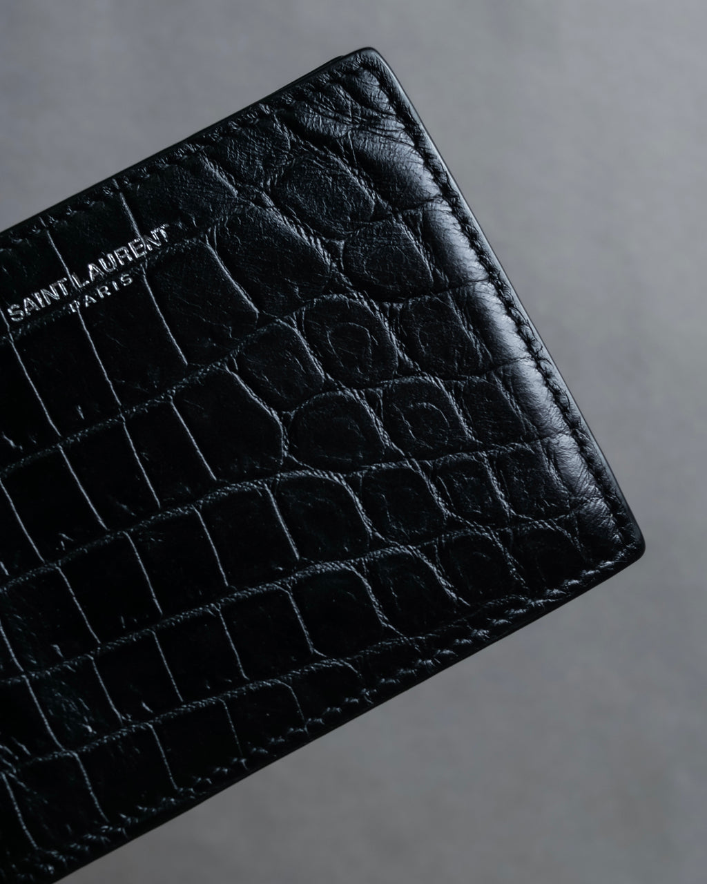 "Saint Laurent" Crocodile embossed leather bi-fold money clip