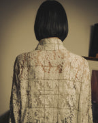 -SPECIAL- "CHANEL" 10's-20's Embellished floral lace and pearl check oversized shirt