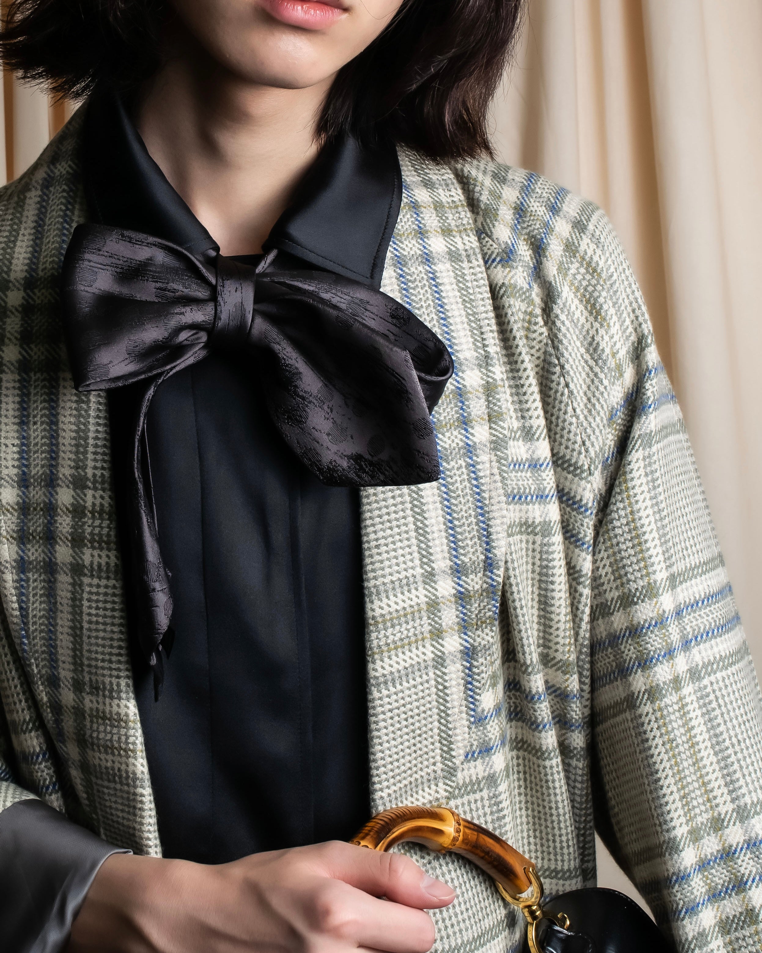 "PIERRE BALMAIN" Glen check belted gown coat