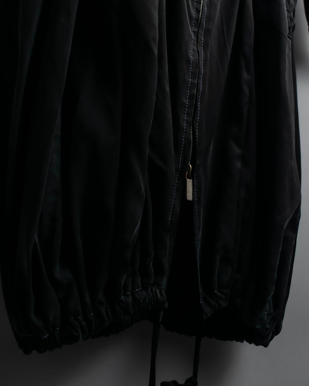 "CELINE" Gathered design hooded double zipper dress