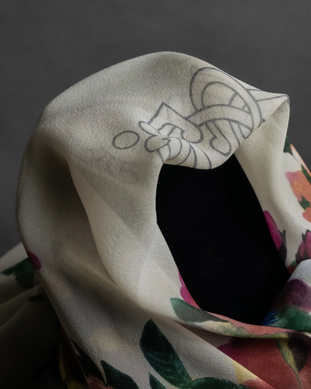 "Christian Dior" Wreath floral design silk scarf