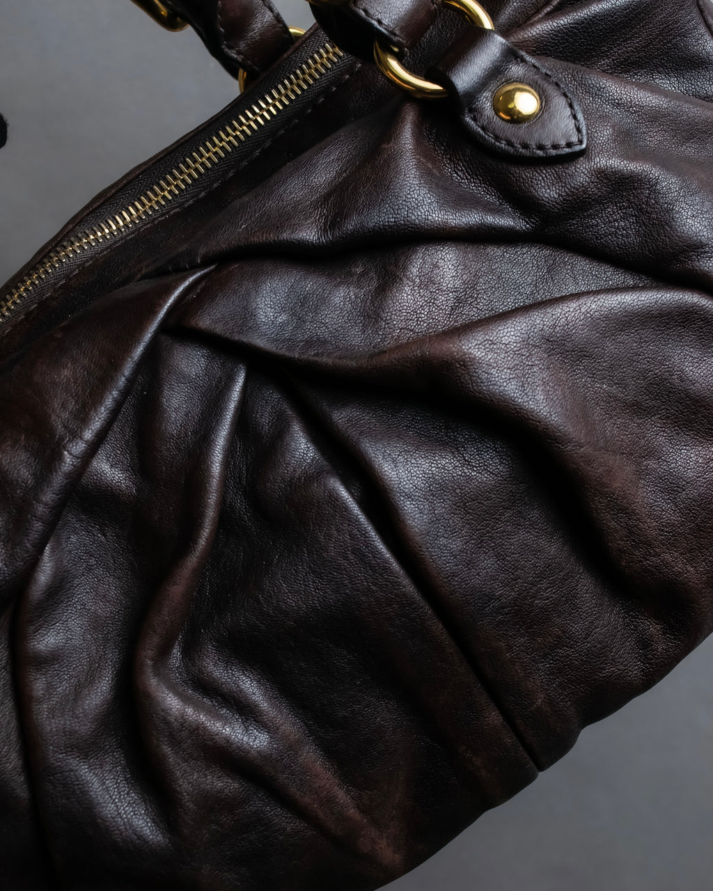 "MIU MIU" Tuck pleat design leather hand bag