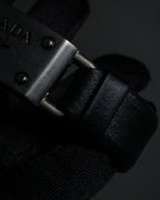 "PRADA" Logo engraved metal plate design leather bracelet