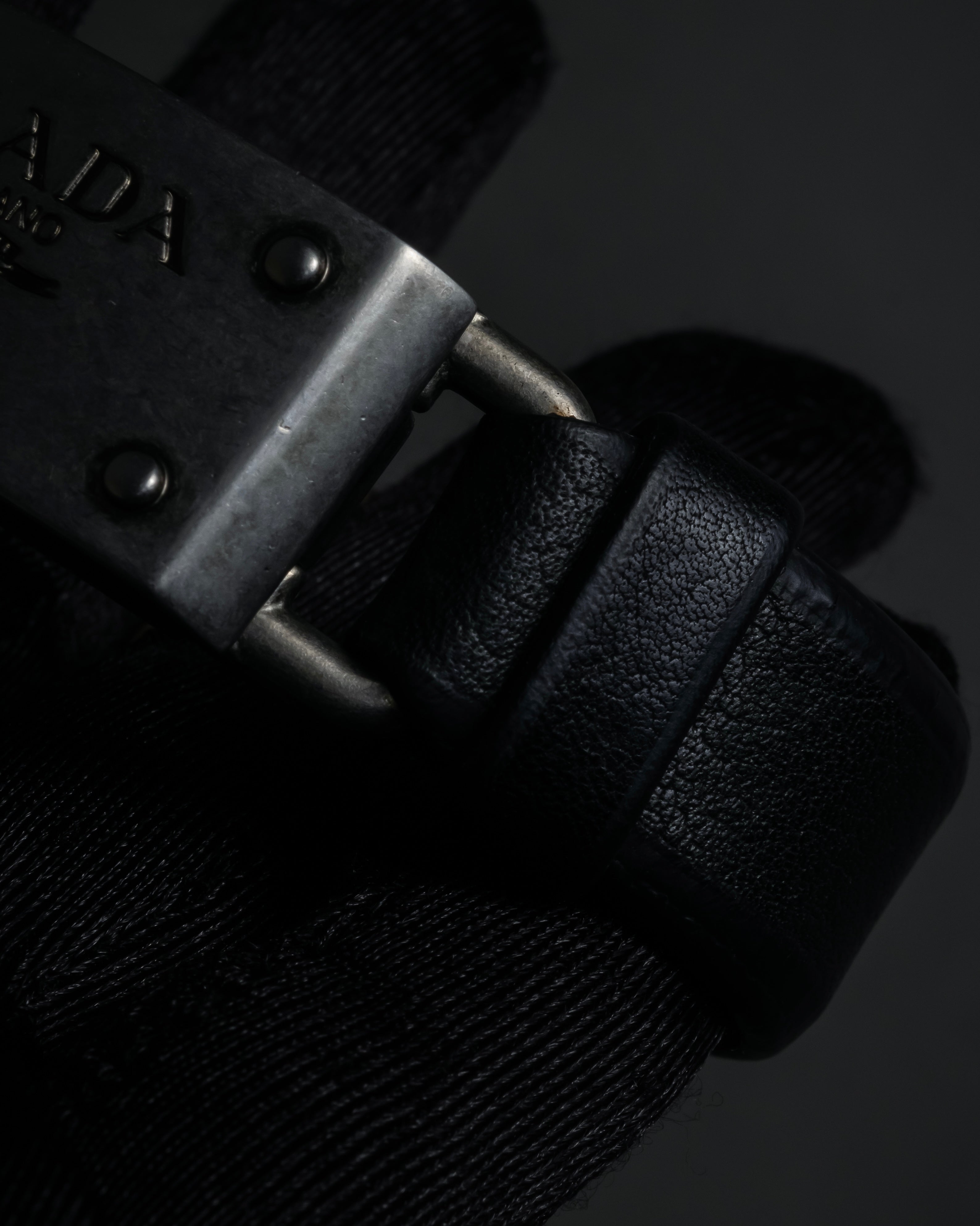 "PRADA" Logo engraved metal plate design leather bracelet