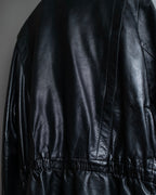 "Claude Montana" Drawcord detail stand-up collar leather blouson