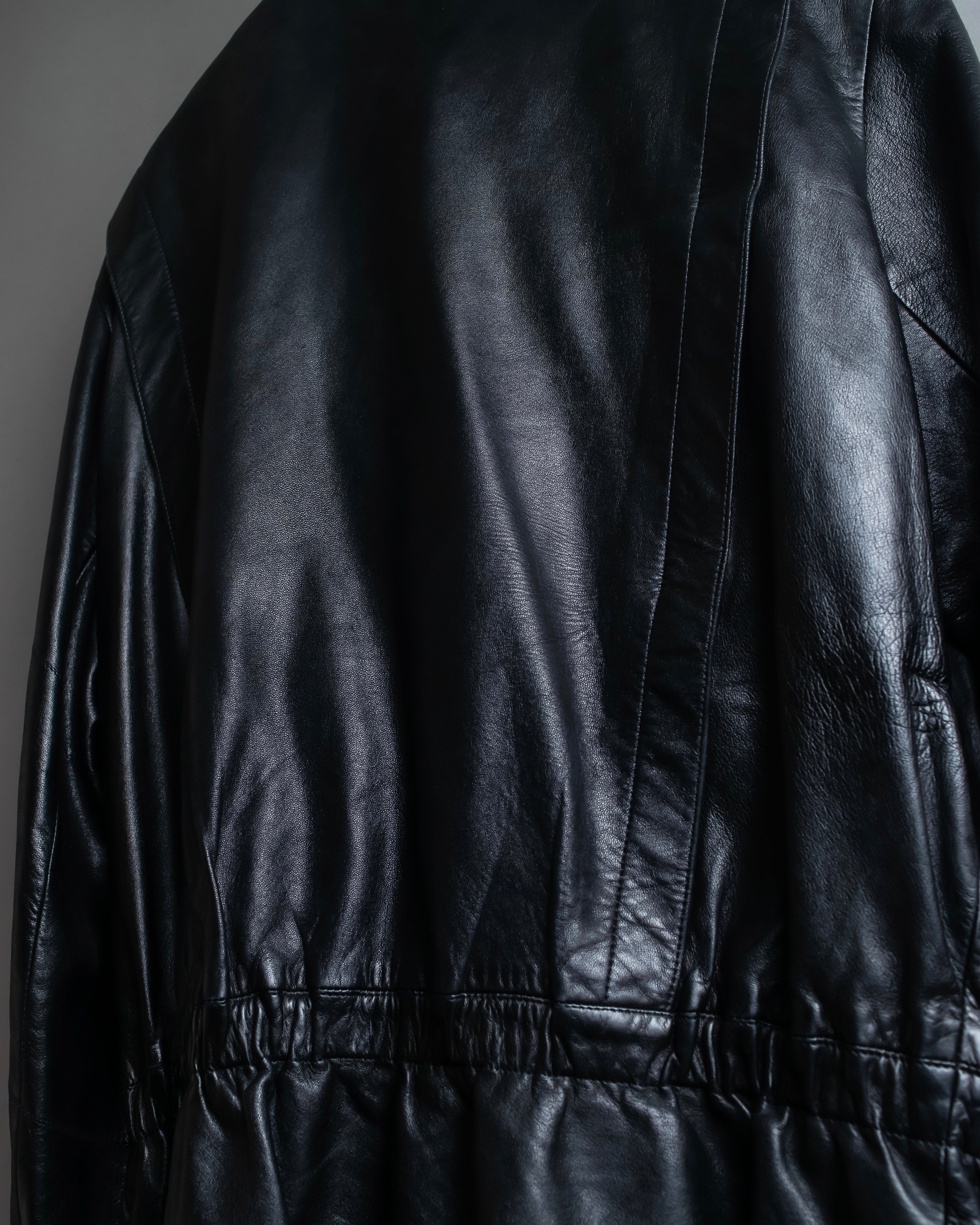 "Claude Montana" Drawcord detail stand-up collar leather blouson
