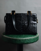 "YVES SAINT LAURENT" 90’s crocodile embossed lace up handbag