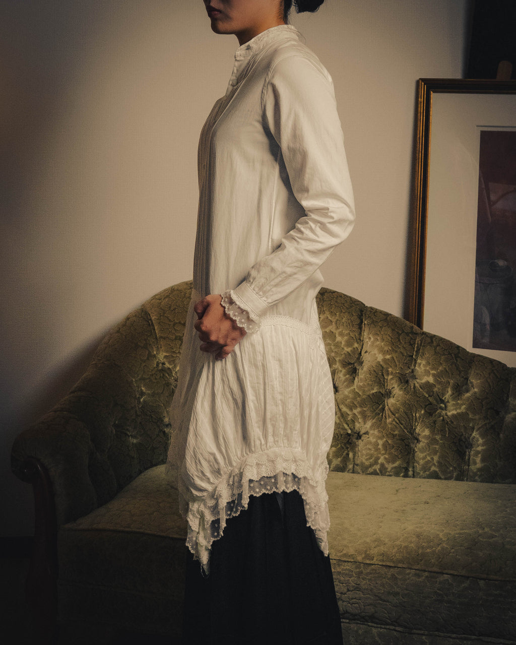 -SPECIAL- “JUNYA WATANABE COMME des GARÇONS MAN PINK”2005AW Victorian lace pleated asymmetric long shirt