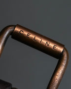 "CELINE" Triomphe motif stud design leather narrow belt