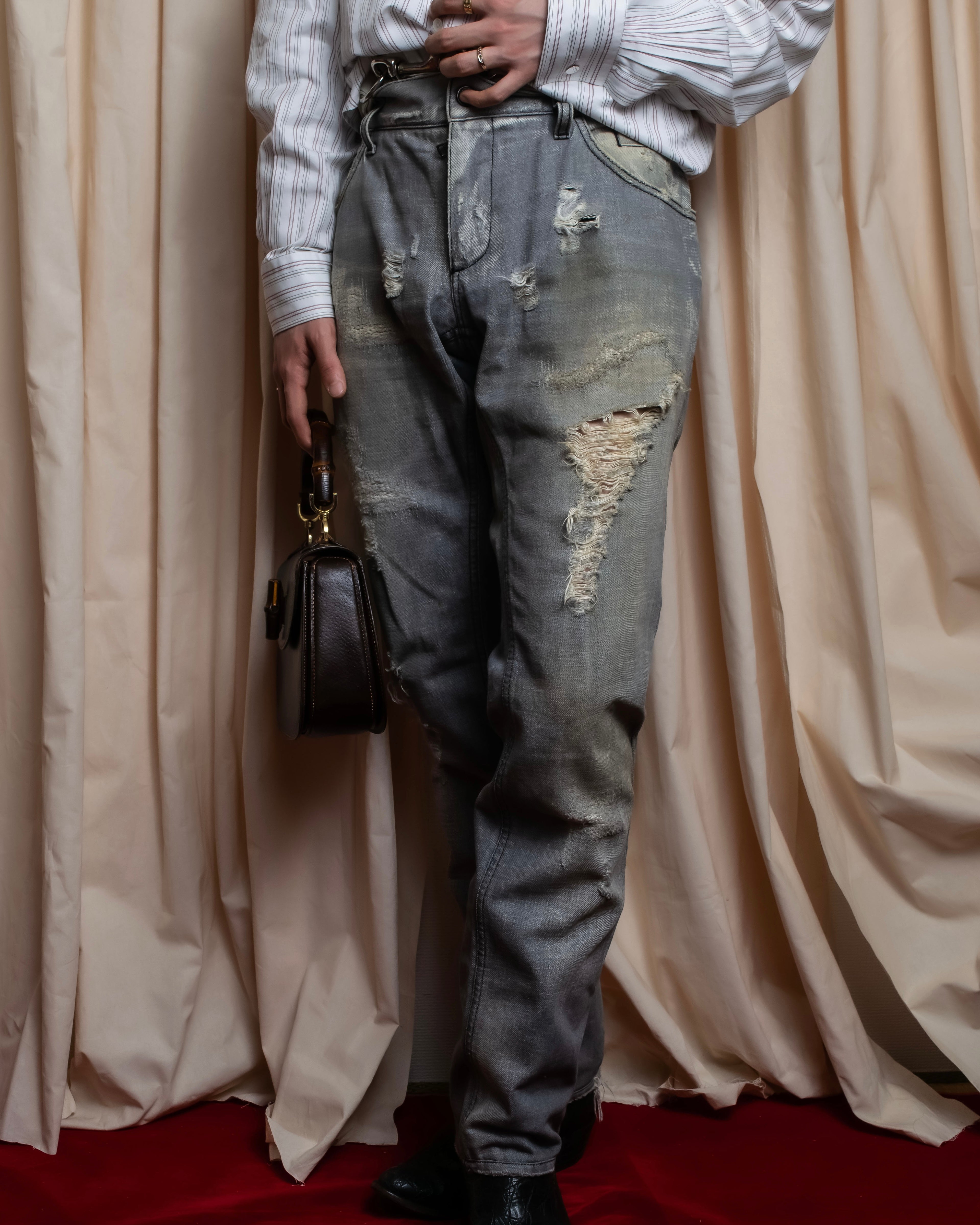 "Dolce &amp; Gabbana"Faded design gray denim pants