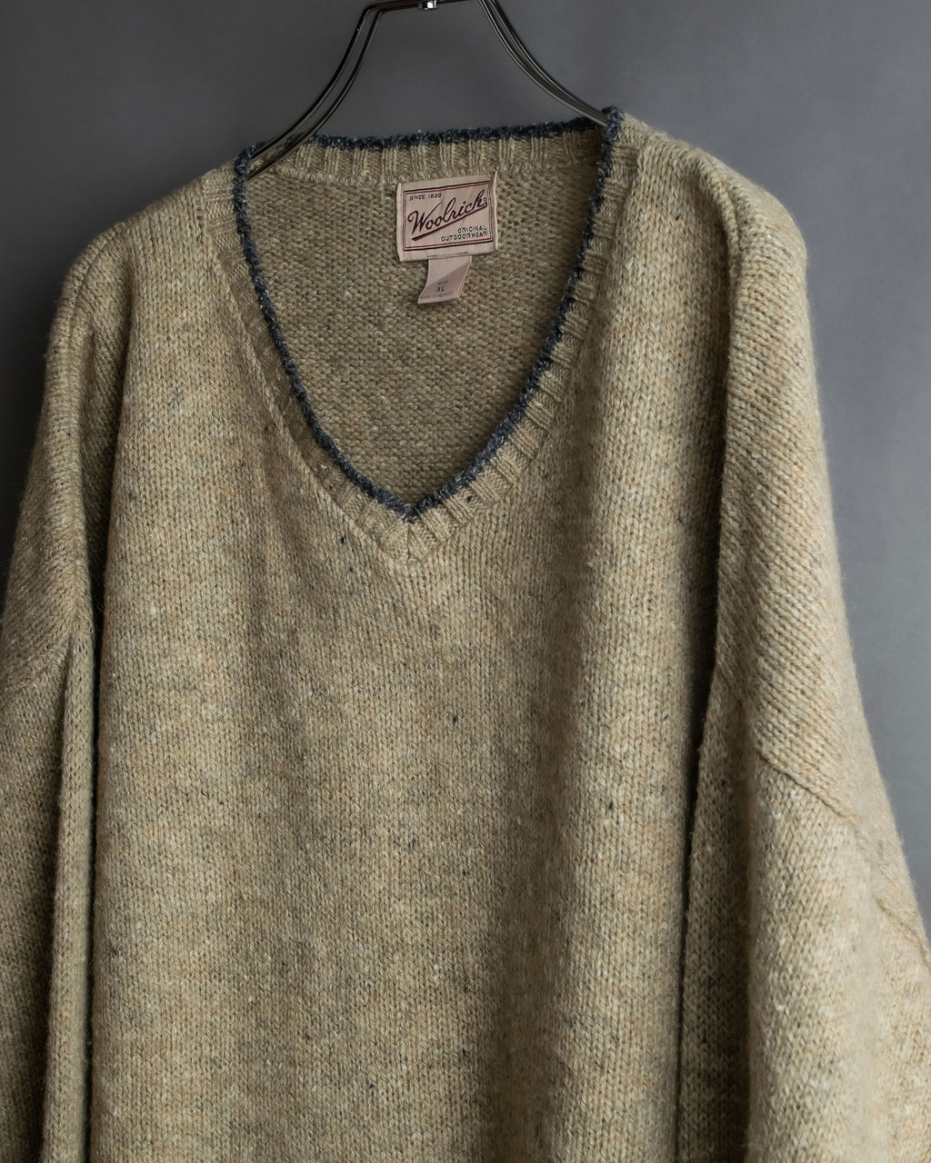 "Vintage oversized ribbed V-neck knit pullover"