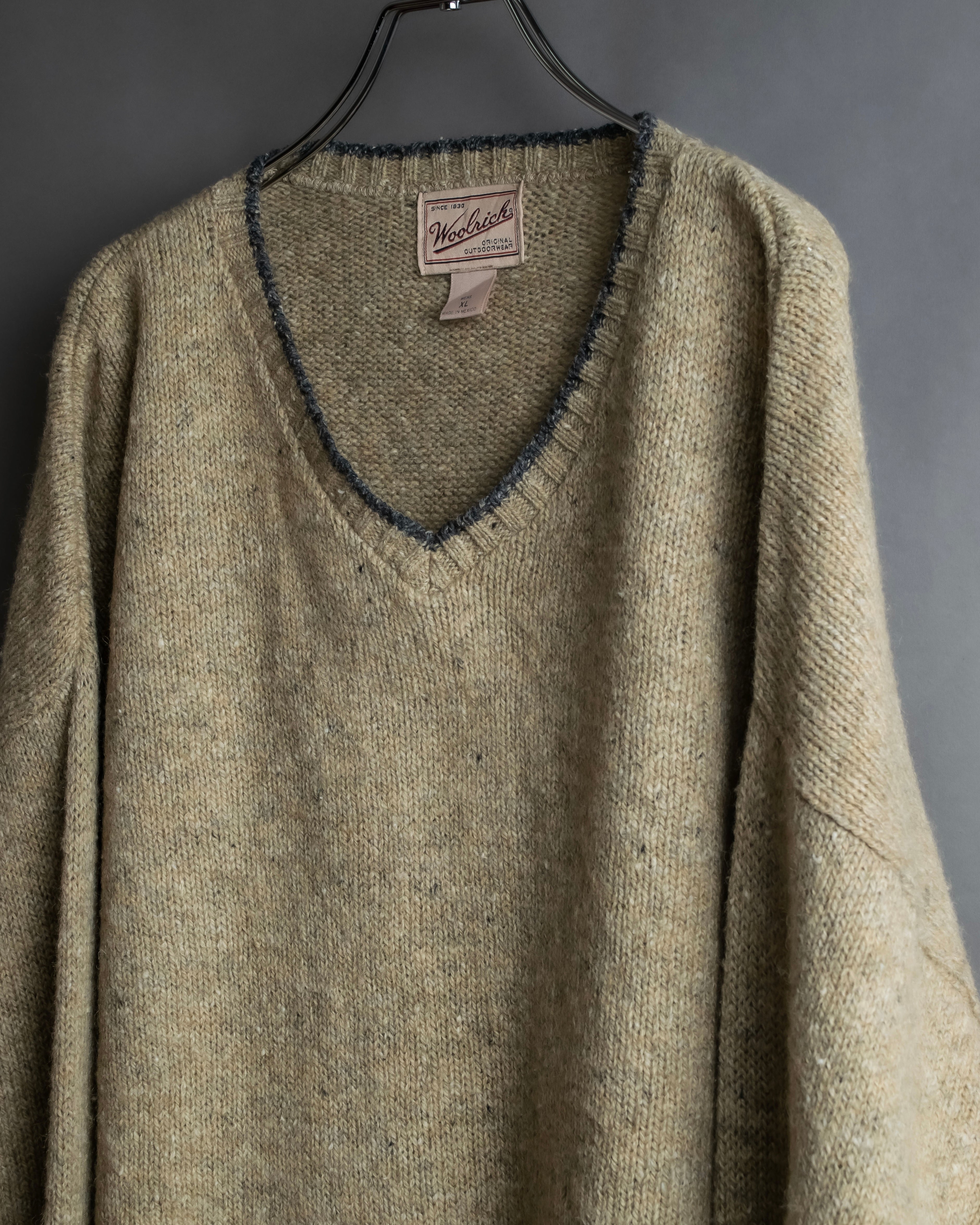 "Vintage oversized ribbed V-neck knit pullover"