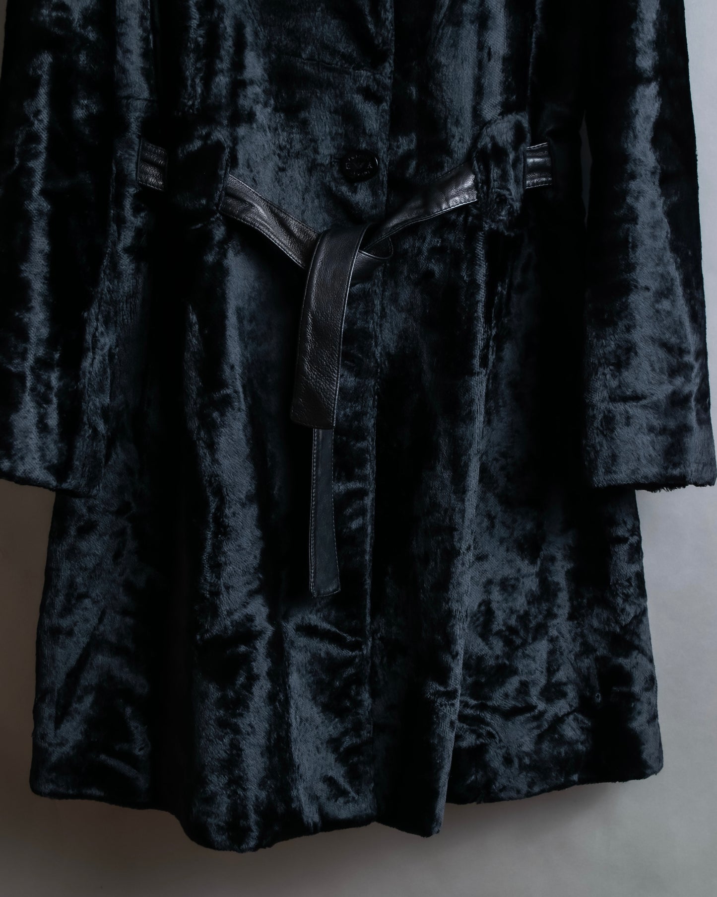 "EMPORIO ARMANI"  Leather belted design velour mid length gown coat