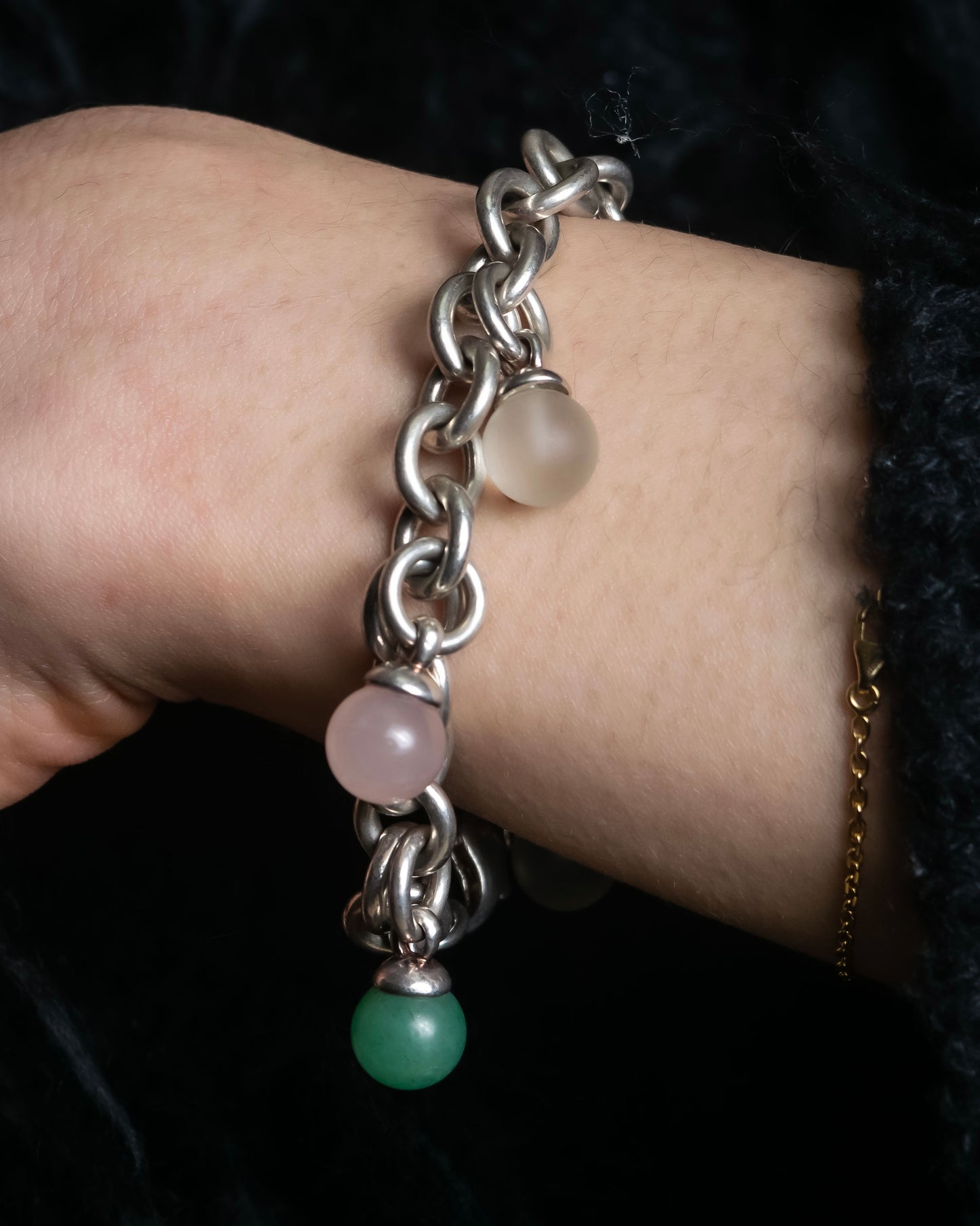 "Tiffany&Co" Multi-coloured stone motif silver bracelet