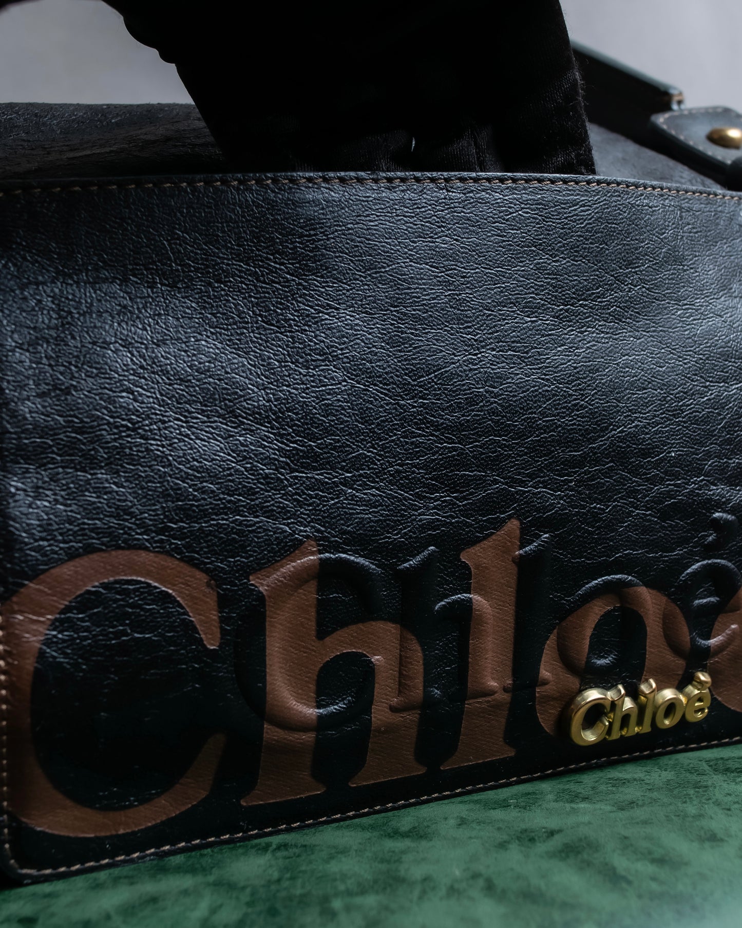 "Chloe" Eclipse series logo engraved leather mini boston bag