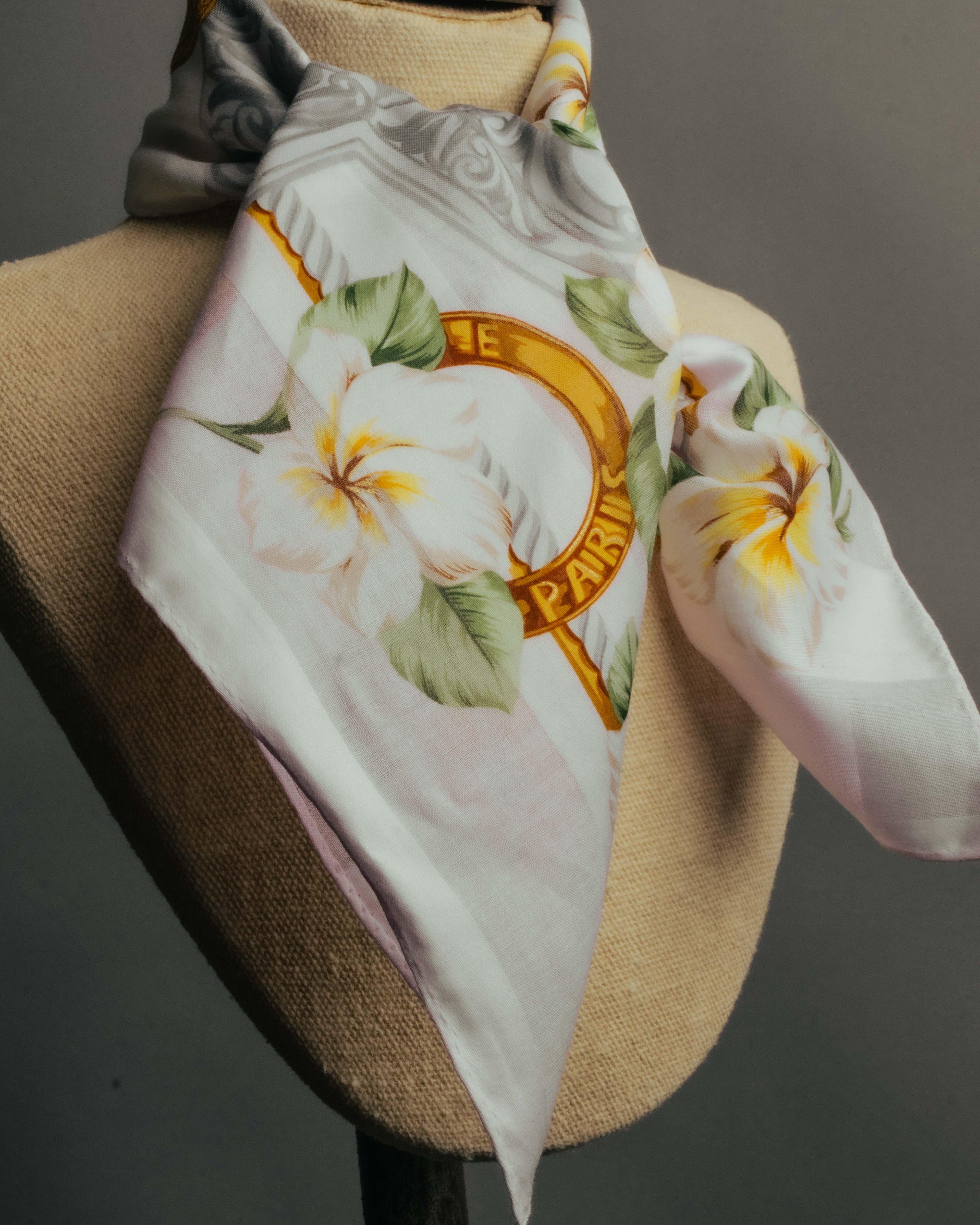 "CELINE" 90's Floral logo cotton square scarf