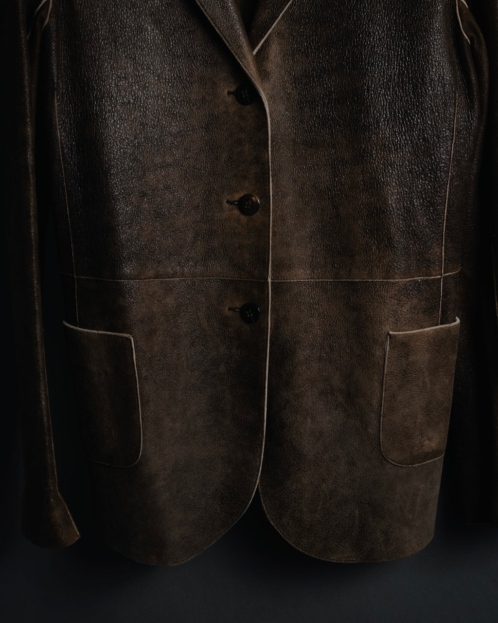 "JIL SANDER" 90’s-03 seam-detailed grained leather tailored jacket